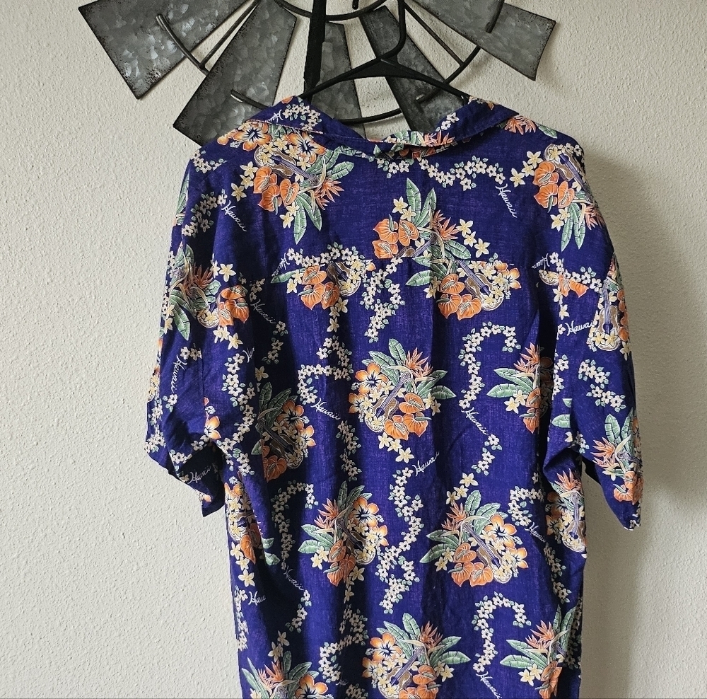 Two Palms Lei of Hawaii Blue Rayon Men's Hawaiian Shirt Size Large. - Picture 8 of 10
